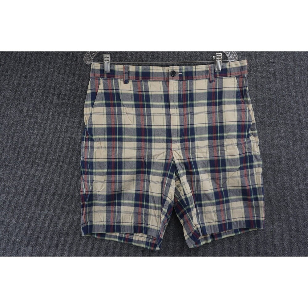 Jos A Bank Shorts Mens 34 Perfect Cool Plaid Chino Flat Front Golf